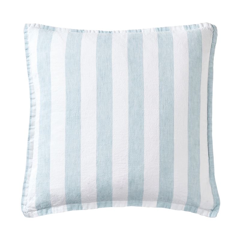 Belgian Seabreeze & White Stripe Vintage Washed Linen Cushion