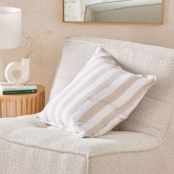 Belgian White & Linen Stripe Vintage Washed Linen Cushion