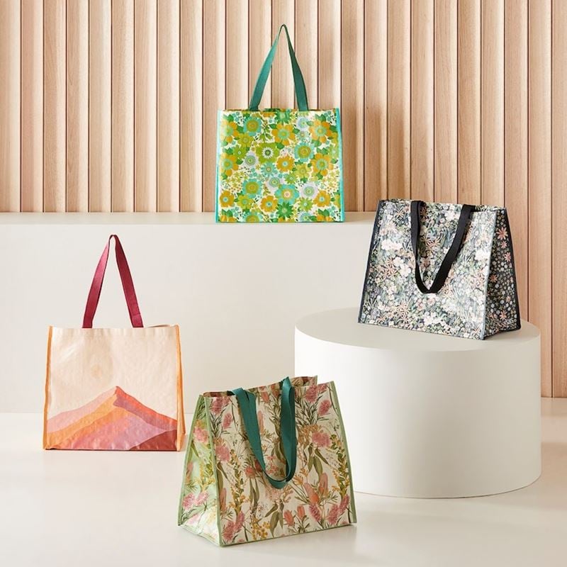 Retro Floral Green Reusable Medium Bag