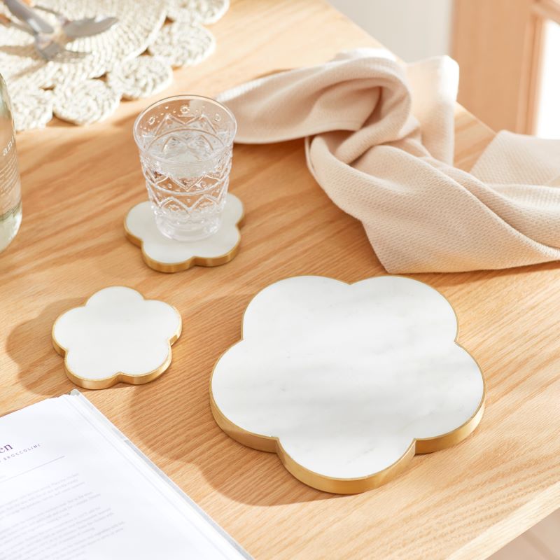 Flower Marble White & Gold Trivet Adairs