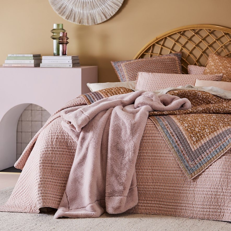 Astoria Dusty Pink Fur Throw Adairs