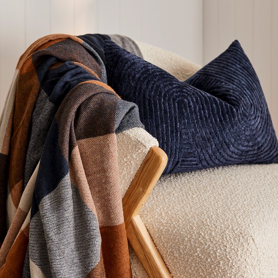 Holland Navy Brown Wool Blanket Homewares Adairs