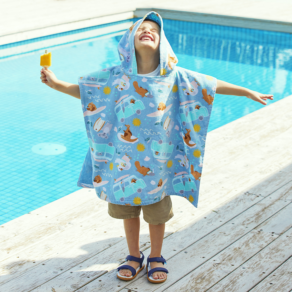 Adairs Kids Aussie Summer Blue Kids Hooded Towel Adairs