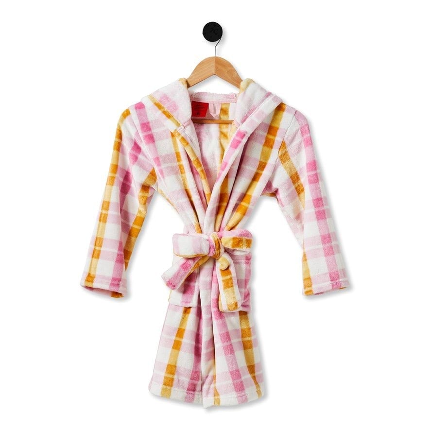 Adairs Kids Ultra Soft Pink & Mustard Gingham Kids Bath Robe Adairs