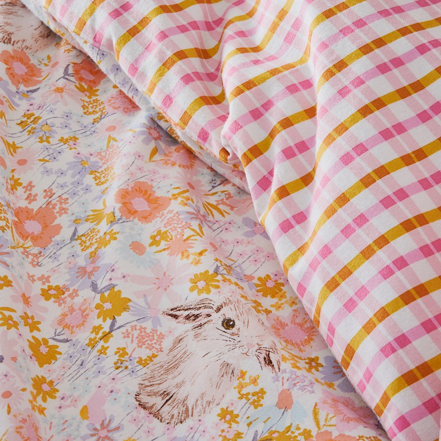 Adairs Kids Blossom Bunny Multi Flannelette Quilt Cover Set Bedding