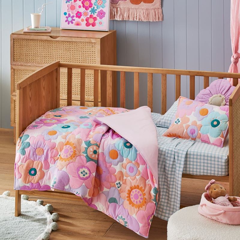 Adairs Kids - Poppy Floral Quilted Cot Quilt Cover Set | Adairs