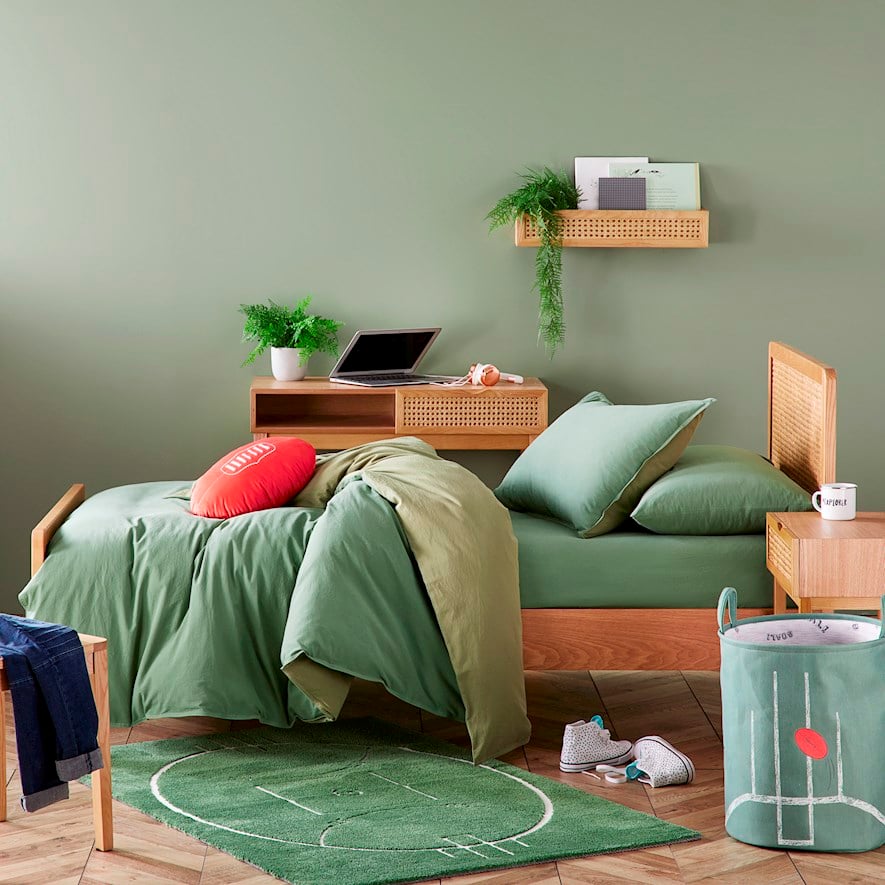 Adairs Kids Stonewashed Cotton Forest Green Quilt Cover Set Adairs