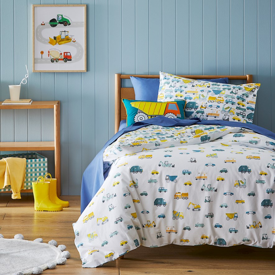 Adairs Kids Transport Steel Blue Stonewashed Quilt Cover Set Adairs