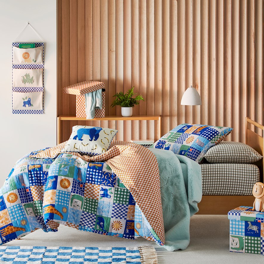 Adairs Kids Jungle Time Multi Patchwork Quilted Quilt Cover Set Adairs