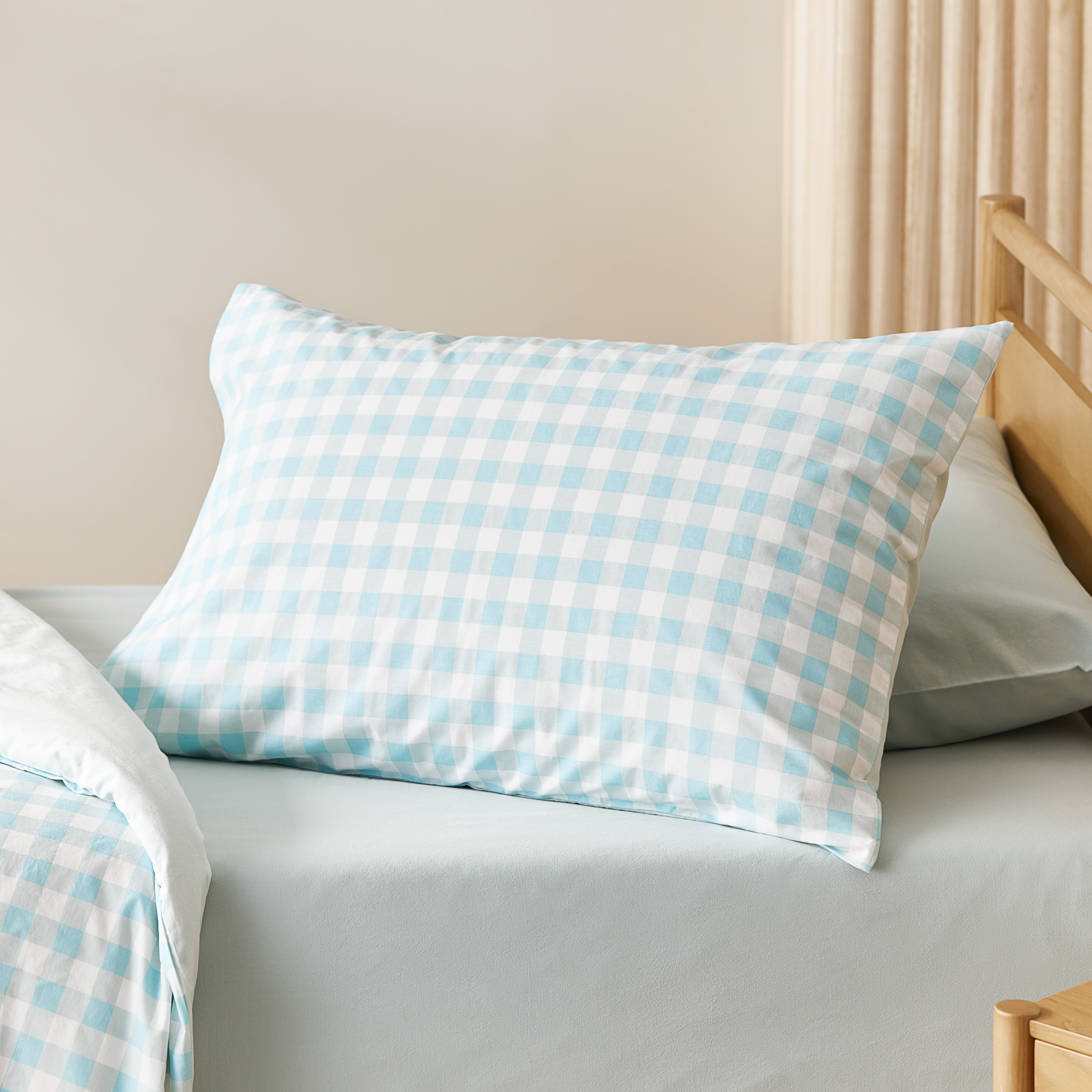 Adairs Kids Stonewashed Cotton Gingham Seafoam Quilt Cover Set Adairs