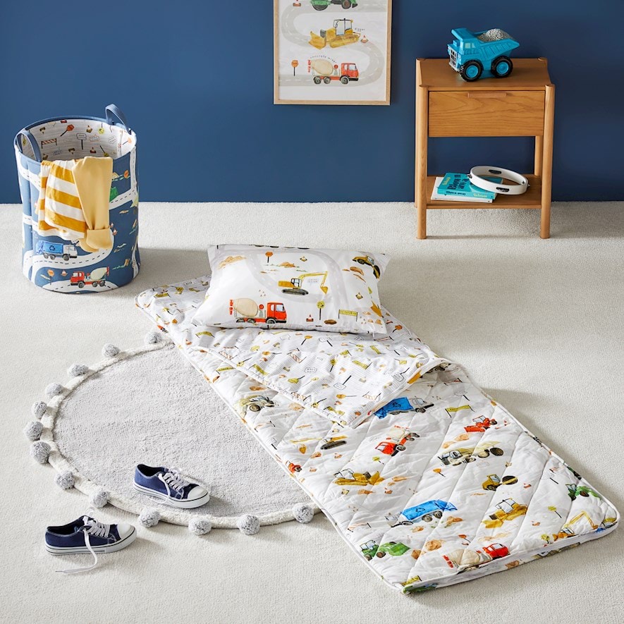 Adairs Kids Truck Town White Coordinating Sleeping Bag Adairs