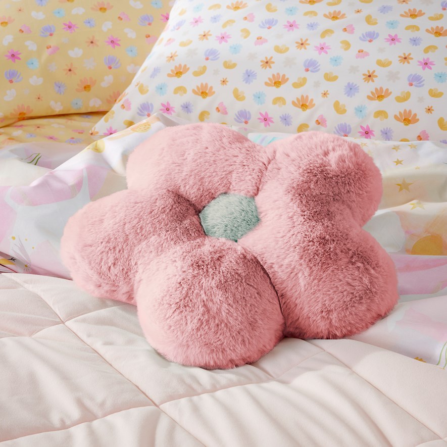 Adairs Kids Multi Flower Shaped Faux Rabbit Fur Cushion Adairs