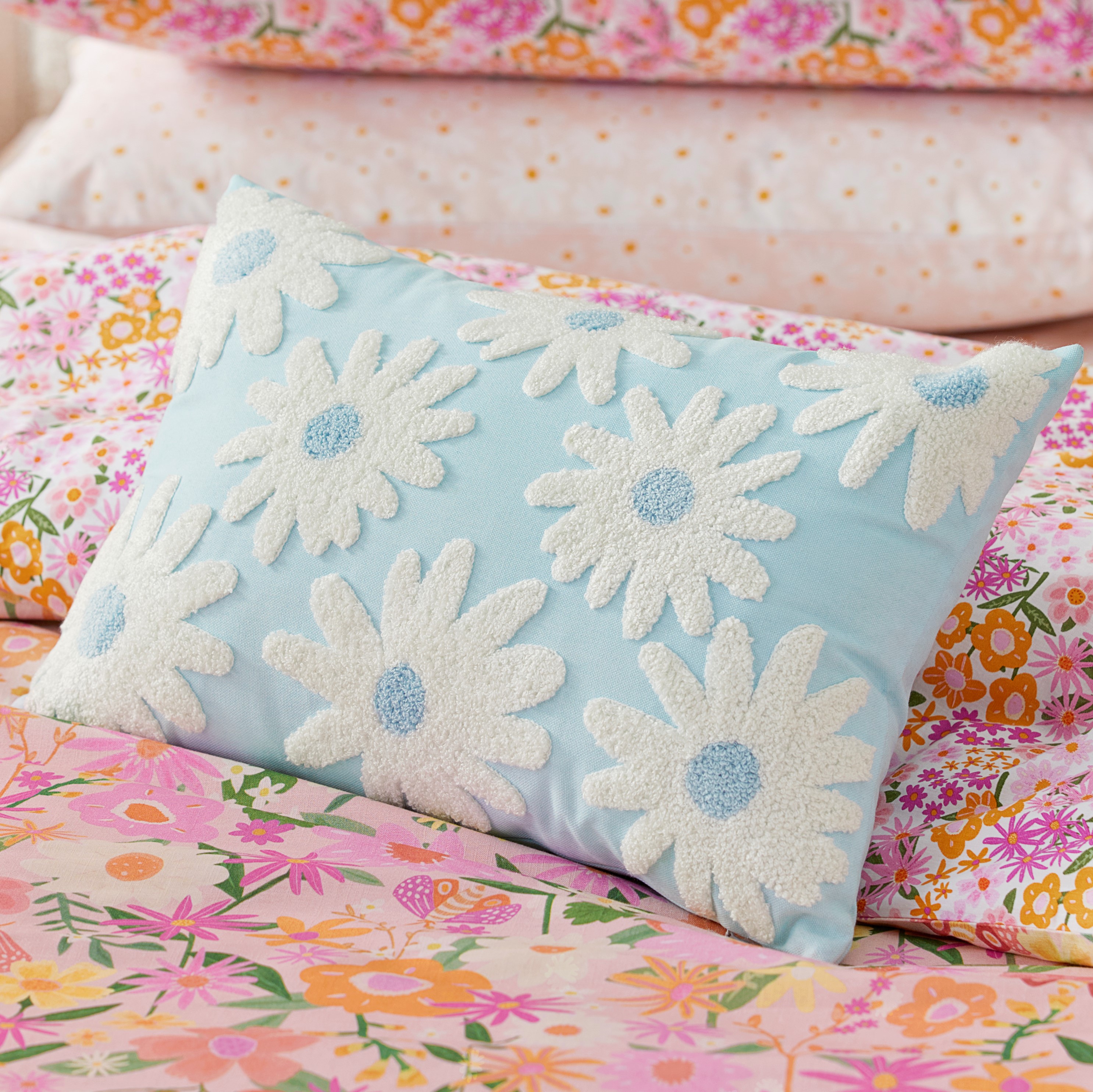 Adairs Kids - Sky Blue Daisy Tufted Cushion | Adairs