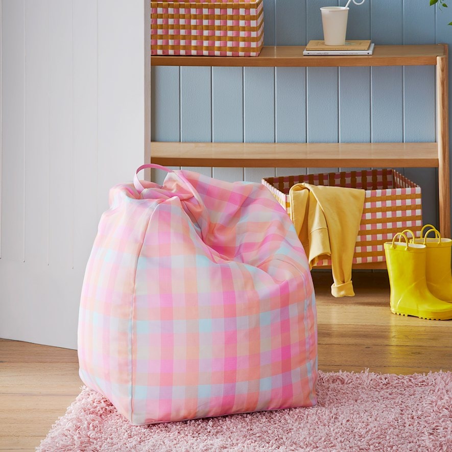 Adairs Kids Rainbow Gingham Printed Bean Bag Cover Adairs
