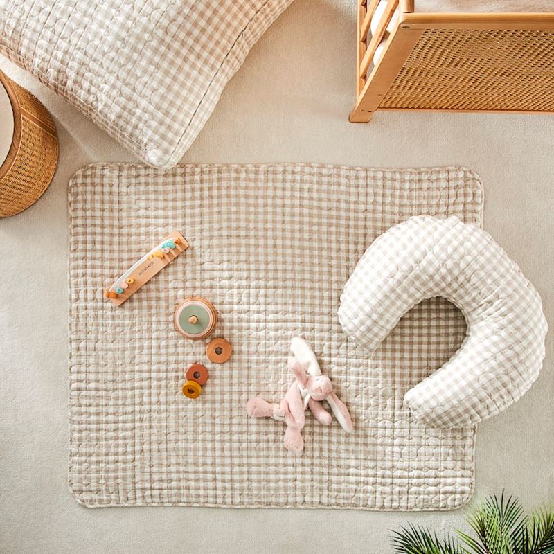 Vintage Washed Linen Check Quilted Play Mat