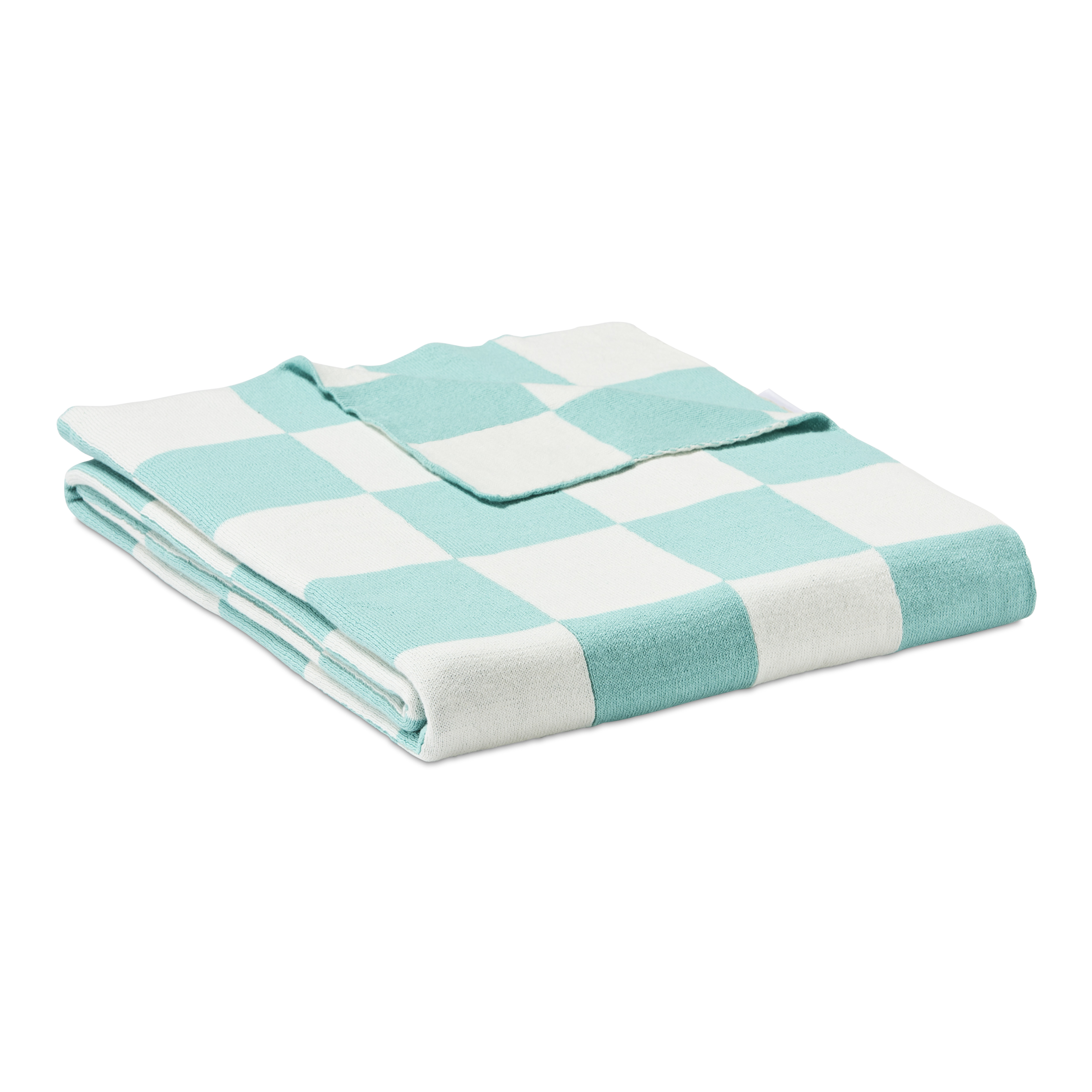 Adairs Kids Knitted Aqua Checkerboard Throw Adairs