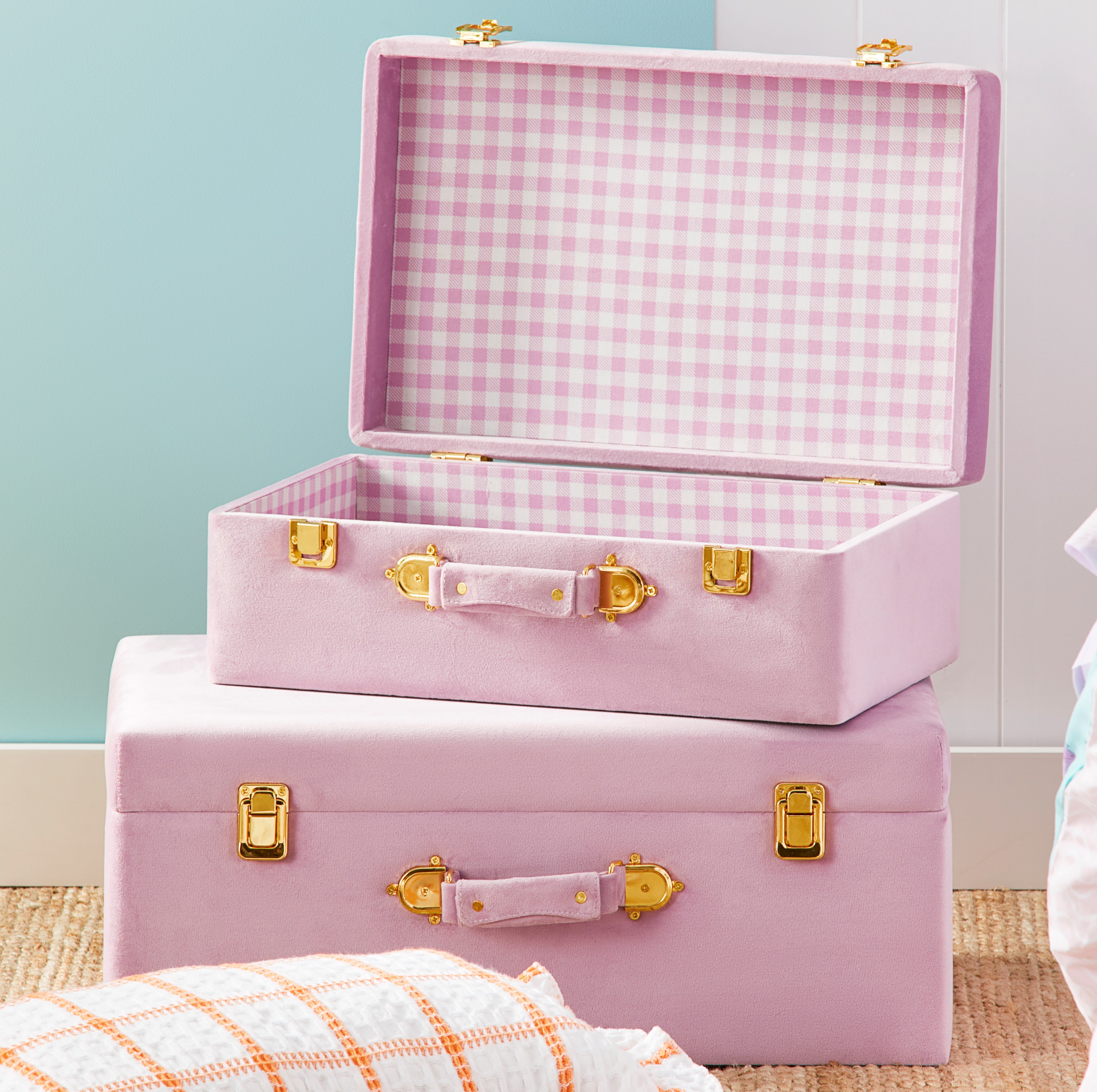 Adairs Kids Keepsake Lilac Gingham Suitcase Set of 2 Adairs