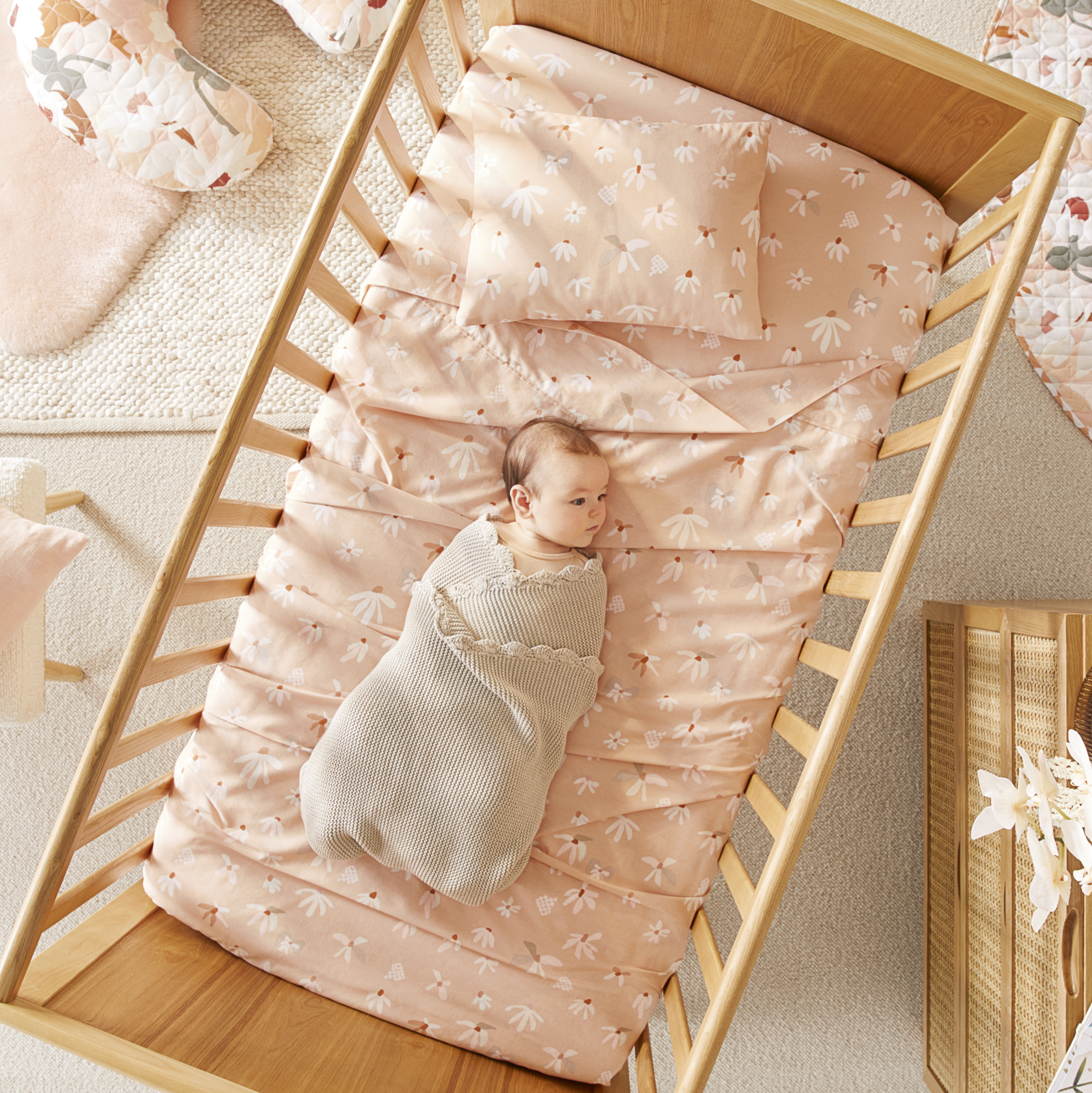 Adairs Baby Kimmy Hogan Peach Desert Daisy Dreams Cot Sheet Set Adairs