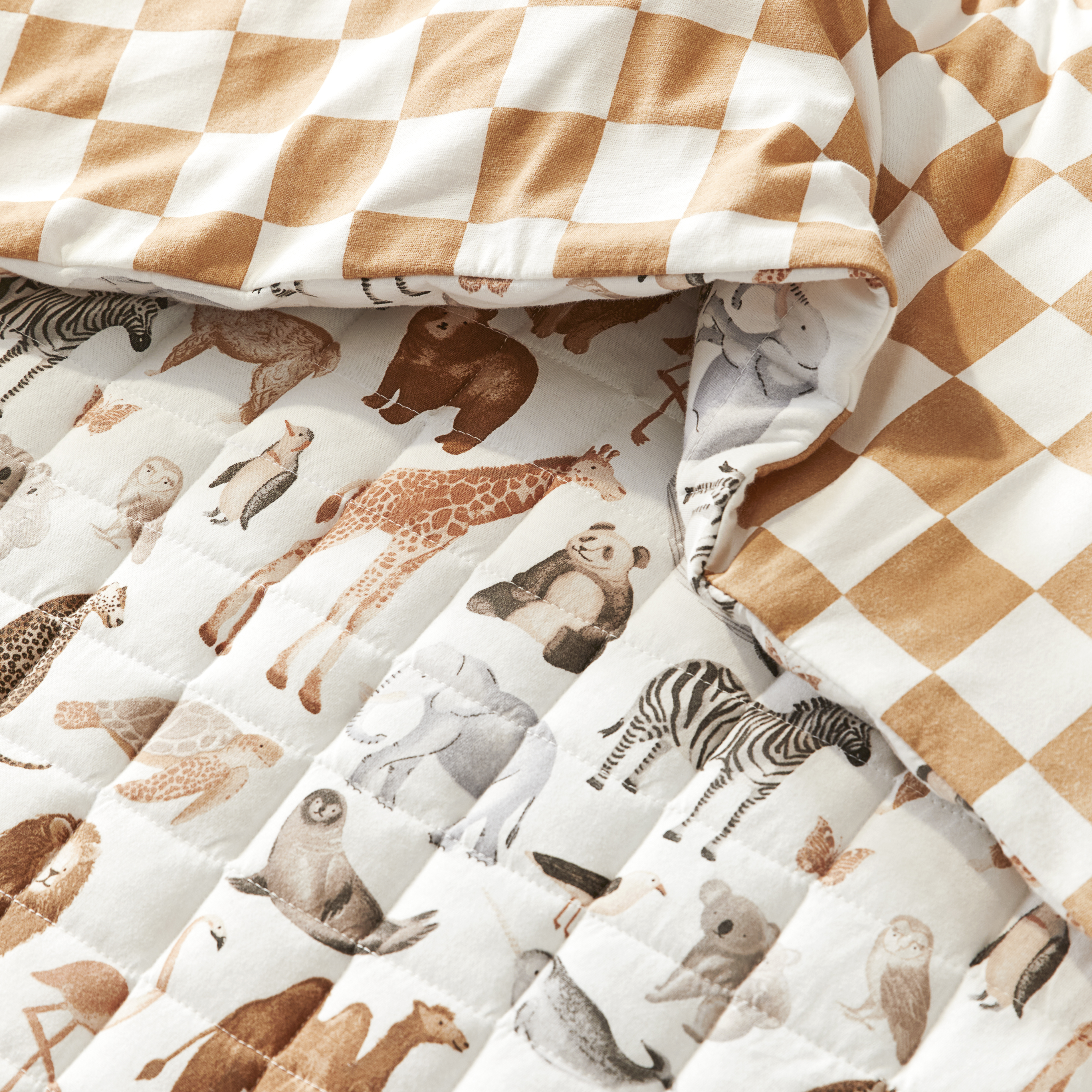 Adairs Baby Encyclopedia Animals Neutrals Jersey Quilted Cot Quilt