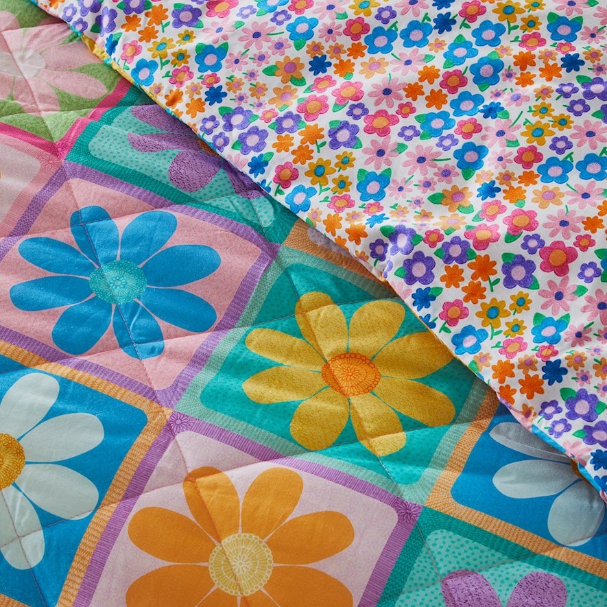 Adairs Kids Retro Daisy Multi Cot Quilted Quilt Cover Set Adairs