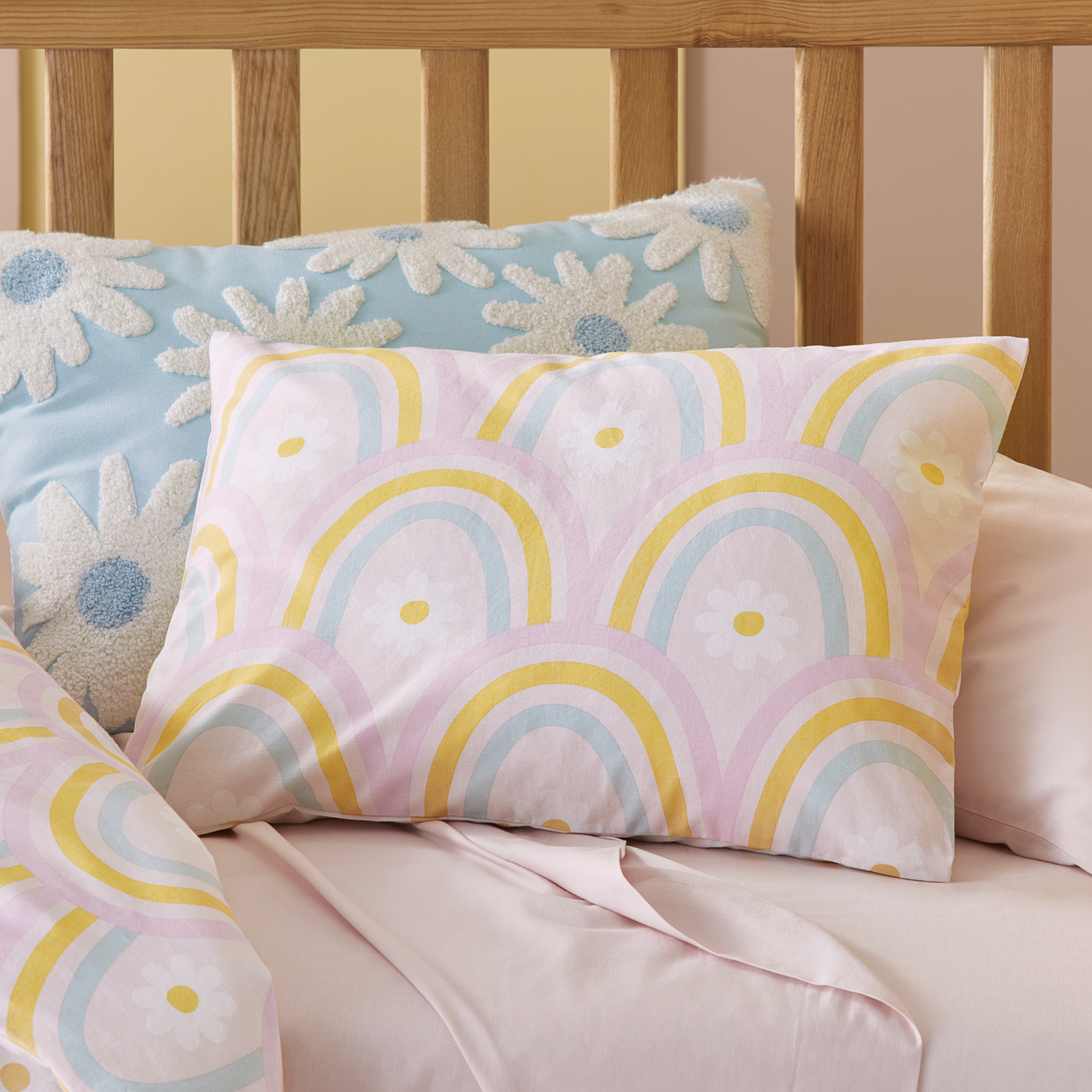 Adairs Kids Stonewashed Rainbow Daisy Multi Cot Quilt Cover Adairs