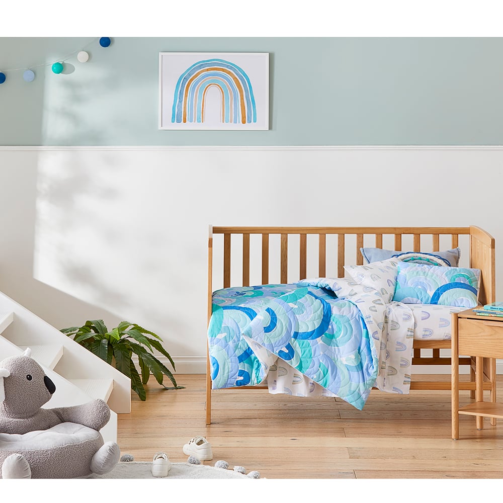 Adairs Kids Rainbow Burst Blue Cot Quilt Cover Set Adairs