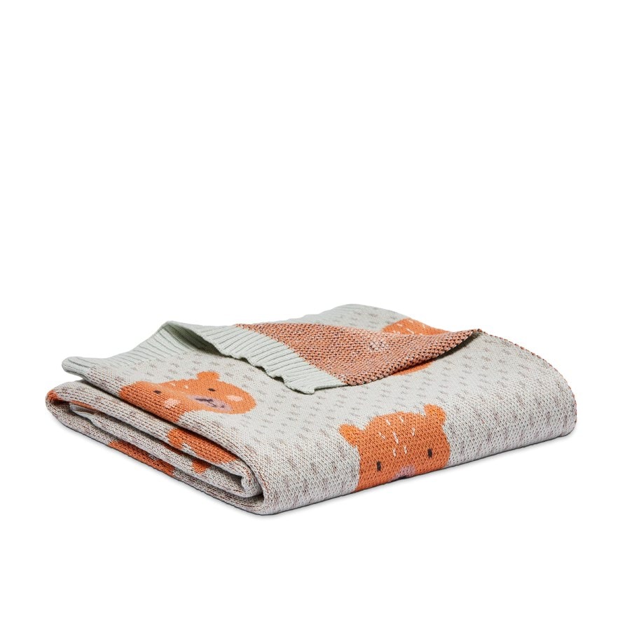 Adairs Baby Novelty Organic Sage Baby Bear Cotton Baby Blanket