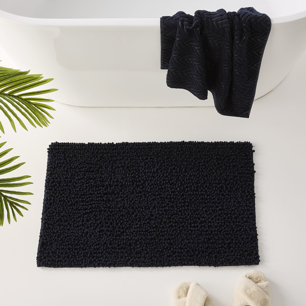 Microplush Navy Bobble Bath Mat Adairs