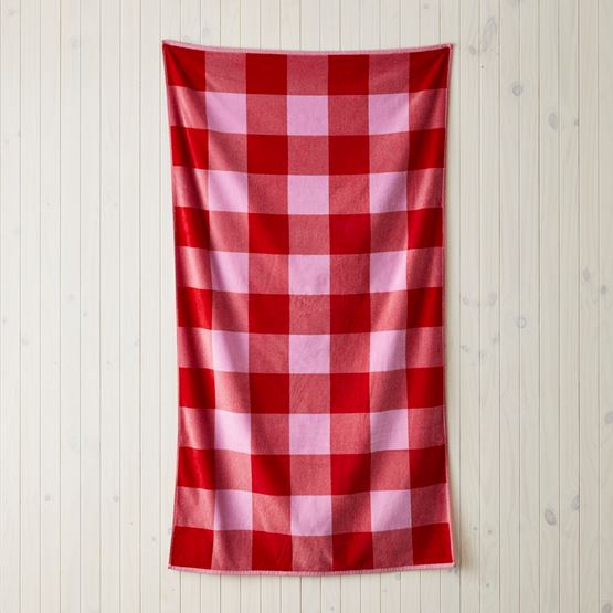 Velour Pink & Red Gingham Beach Towel