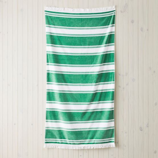 Velour Summer Stripe Green Beach Towel