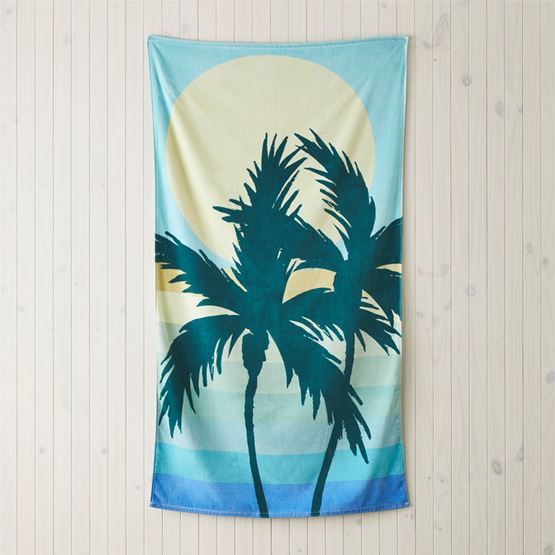 Velour Sunset Palm Sea Green Beach Towel