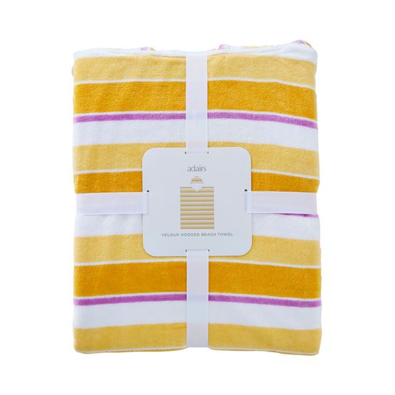 Velour Ocean Stripe Lemon Hooded Beach Towel