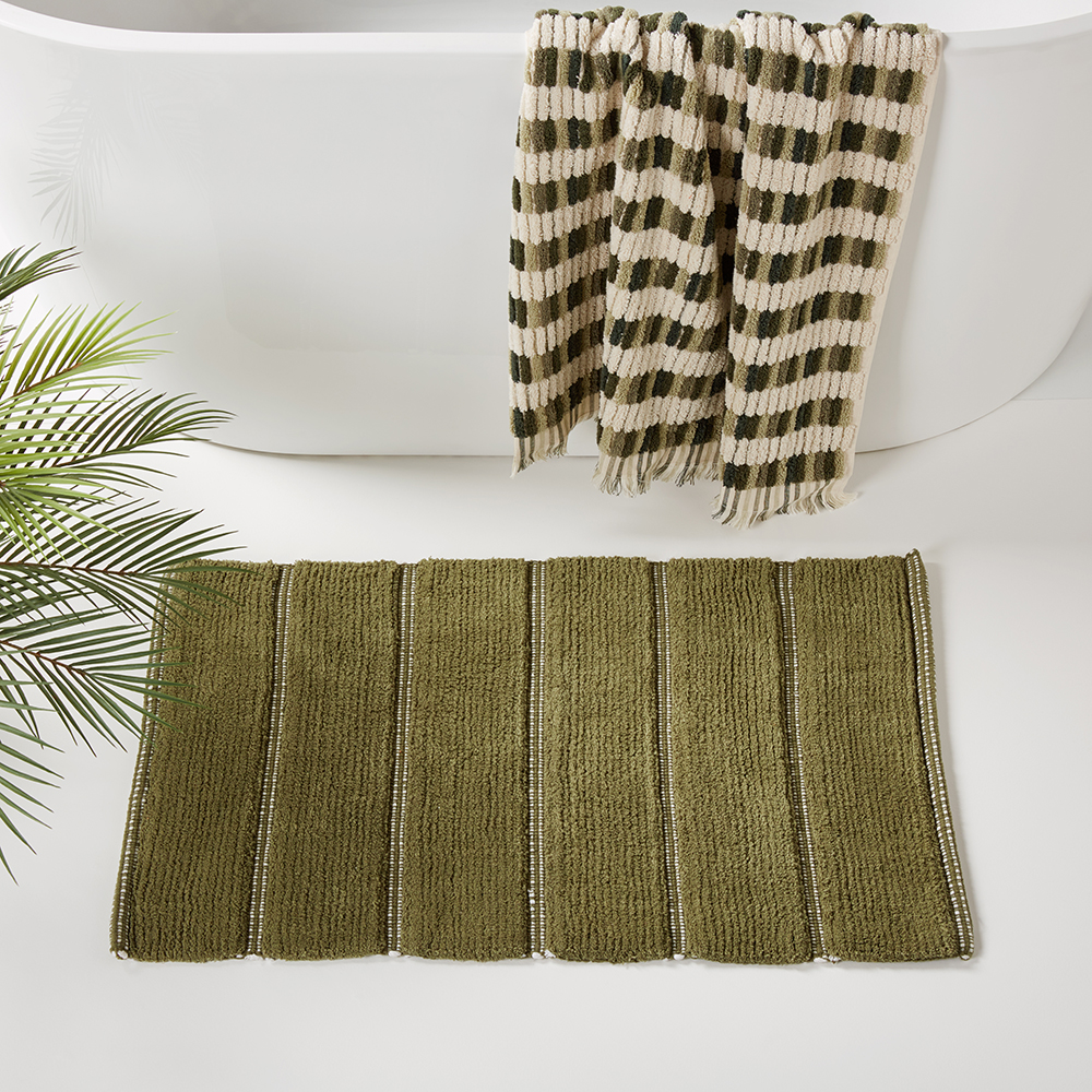Dakota Avocado Stripe Bath Mat Bathroom Adairs