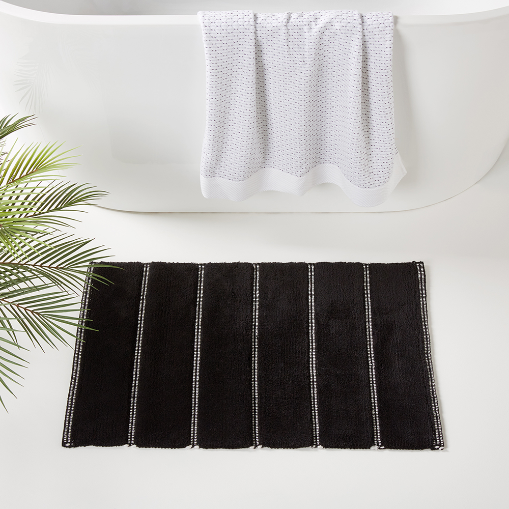 Dakota Black Stripe Bath Mat Bathroom Adairs