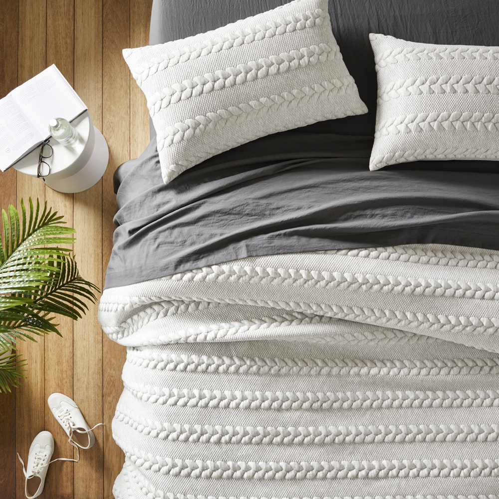 Jersey Cable Grey Quilted Quilt Cover Set Adairs