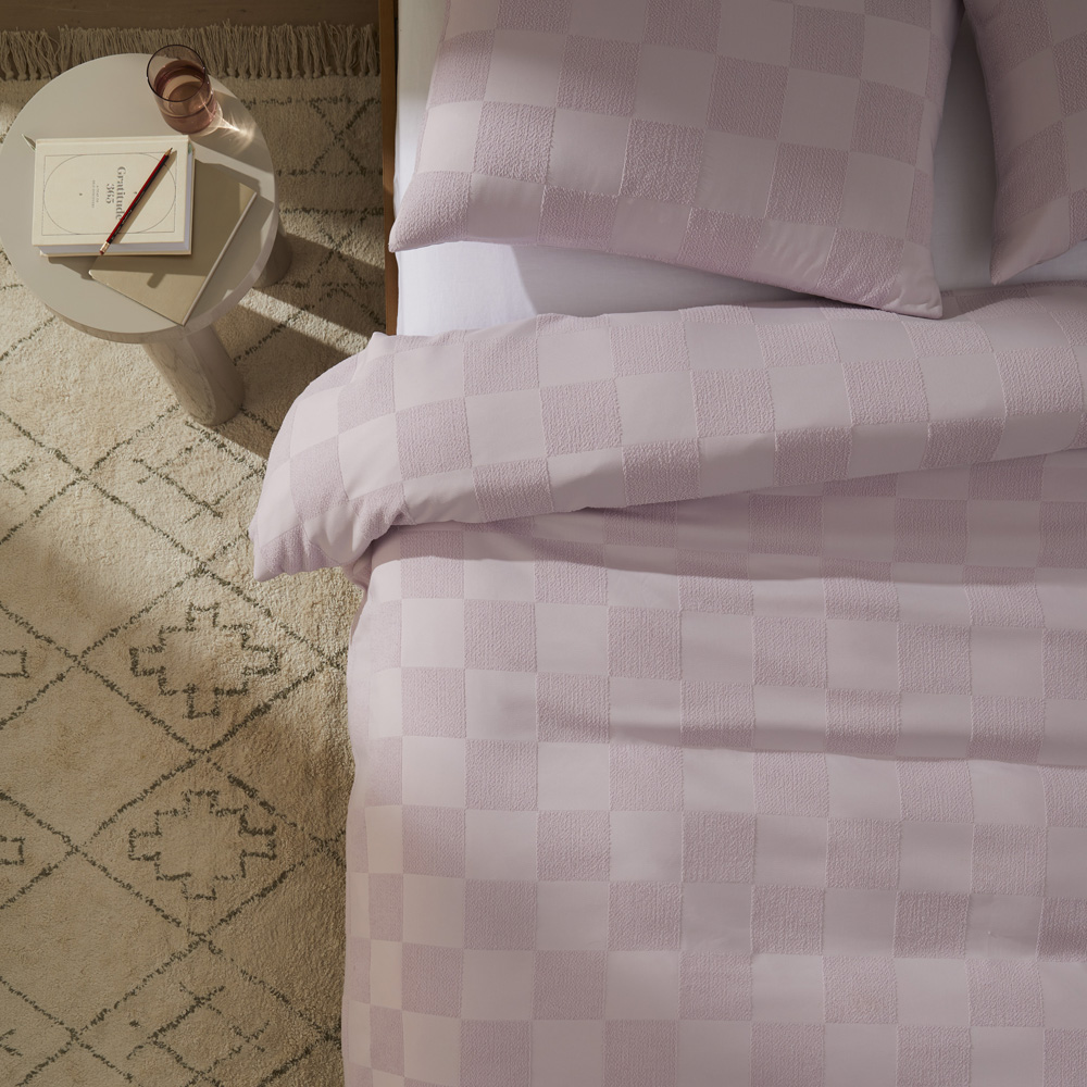 Checkerboard Lilac Quilt Cover Set Adairs