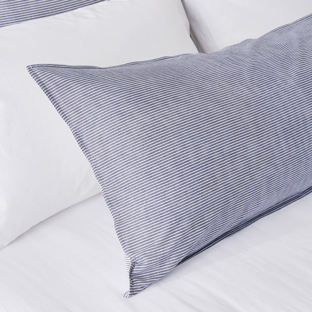 Stonewashed Cotton Navy Stripe Bolster Pillowcase Adairs