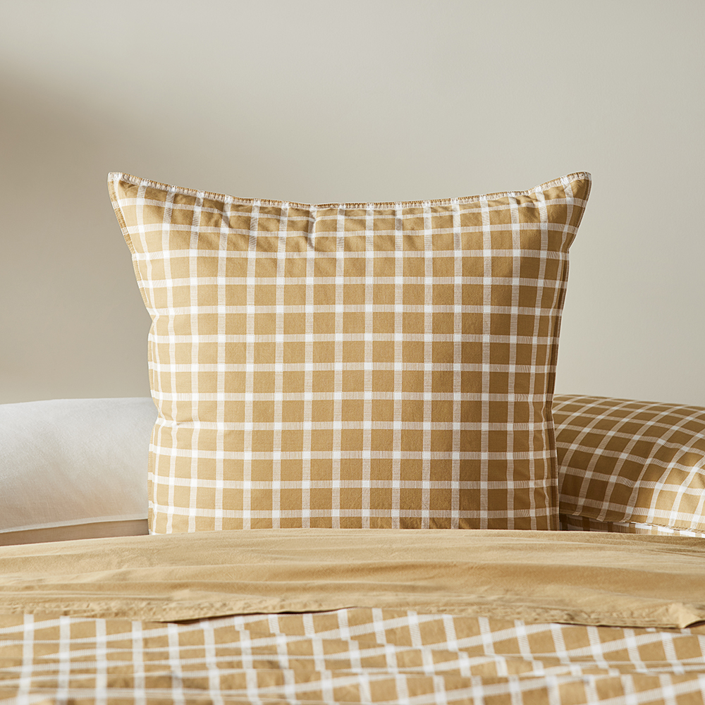 Stonewashed Cotton Printed Gold Gingham Quilt Cover Bedroom Adairs