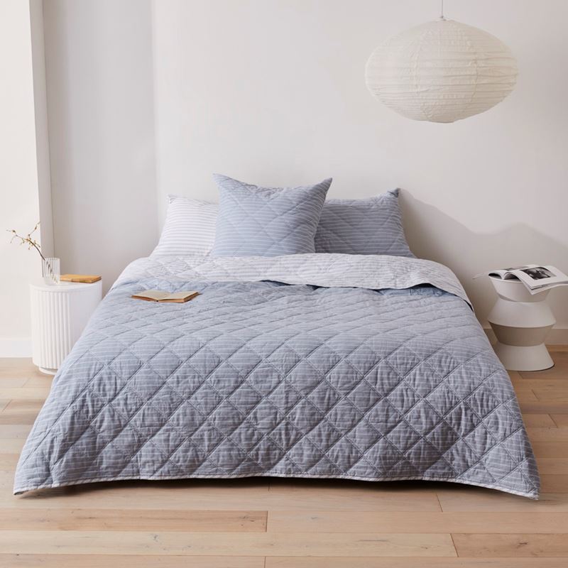 Stonewashed Cotton Blue Stripe Quilted Pillowcases