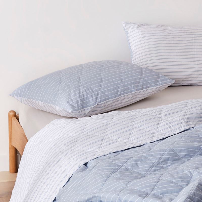 Stonewashed Cotton Blue Stripe Quilted Pillowcases