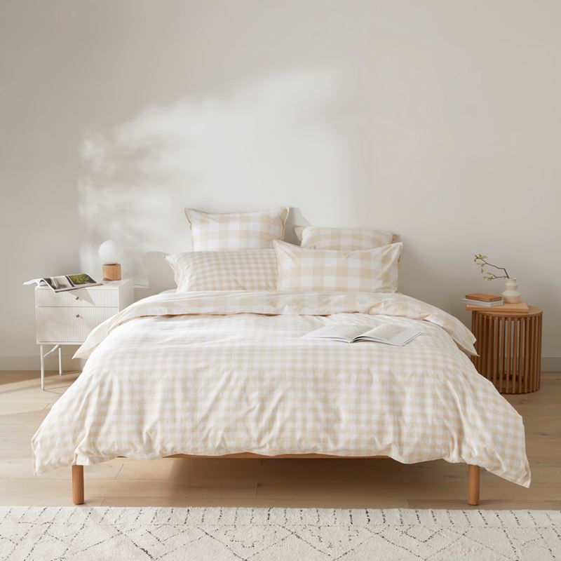 Stonewashed Cotton Printed Sand Gingham Quilt Cover Separates