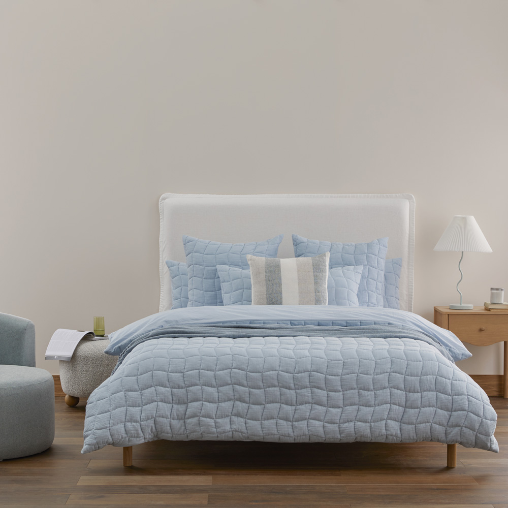 Layla Soft Blue Quilted Quilt Cover Separates Adairs