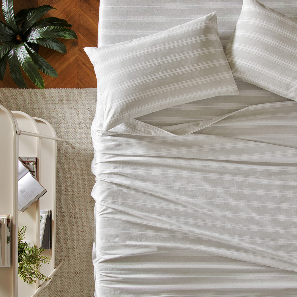 Flannelette Printed Silver Stripe Sheet Set Bedroom Adairs