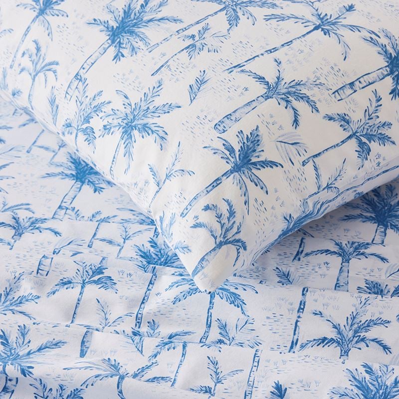Ocean Palms Blue Printed Sheet Set