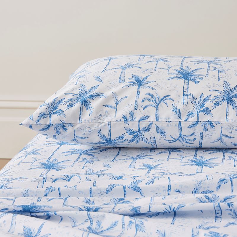 Ocean Palms Blue Printed Sheet Set