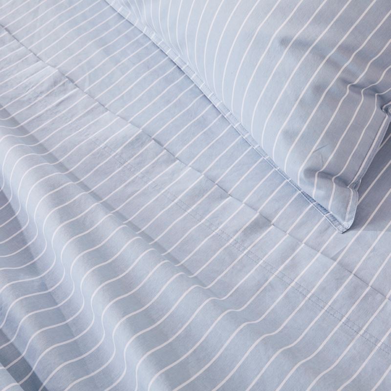 Stonewashed Cotton Blue Stripe Sheet Set