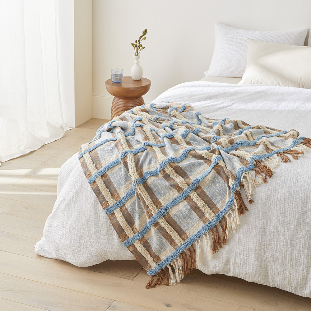 Ani Natural Blue Check Throw Adairs