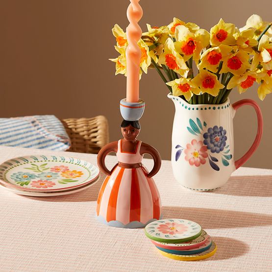 Spanish Lady Orange & Pink Stripe Candleholder