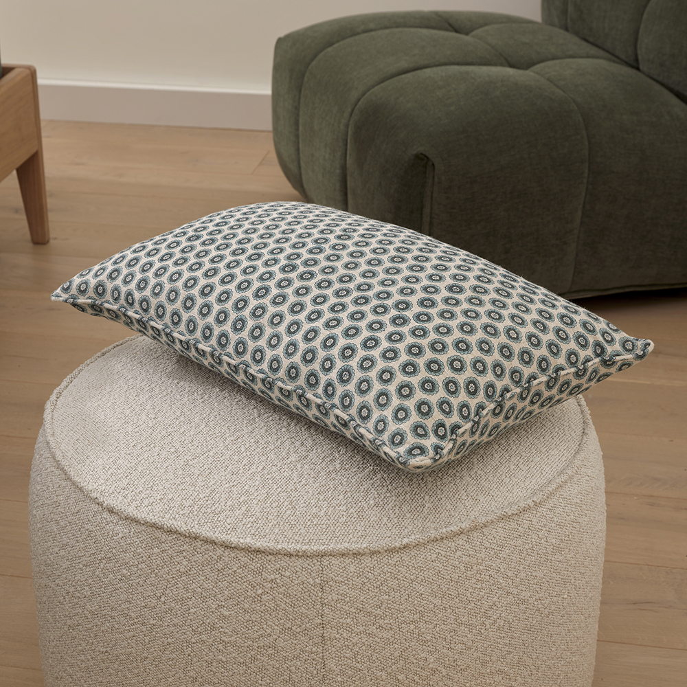 Woodblock Sage Floral Cushion Adairs