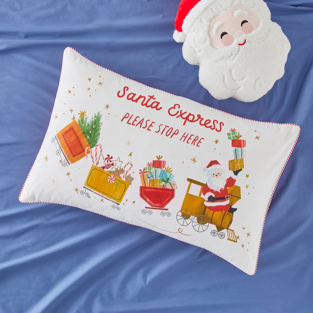 Adairs Kids Santa Express Christmas Text Pillowcase Adairs